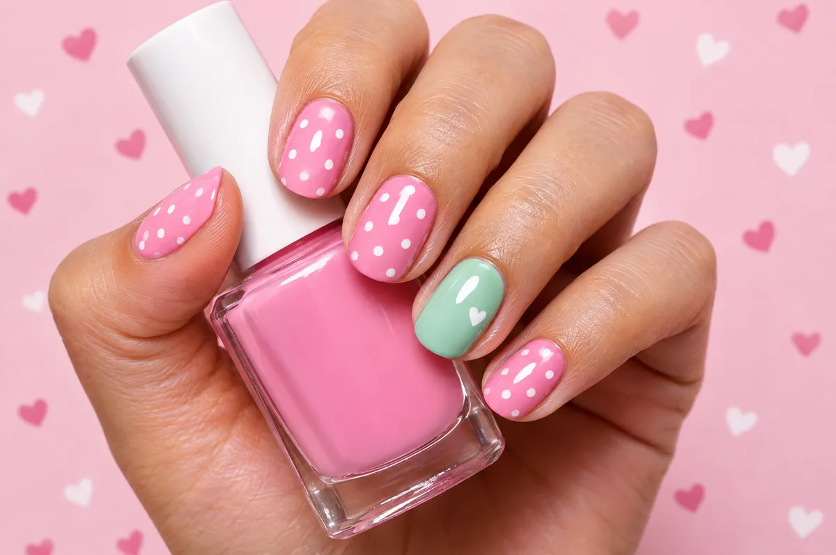 Rose bonbon et cœurs | Chez Naima Nail's